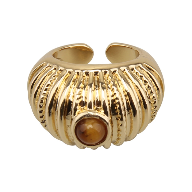 Ig Style Vintage Style Color Block Gold Plated Natural Stone Alloy Wholesale Open Rings display picture 15