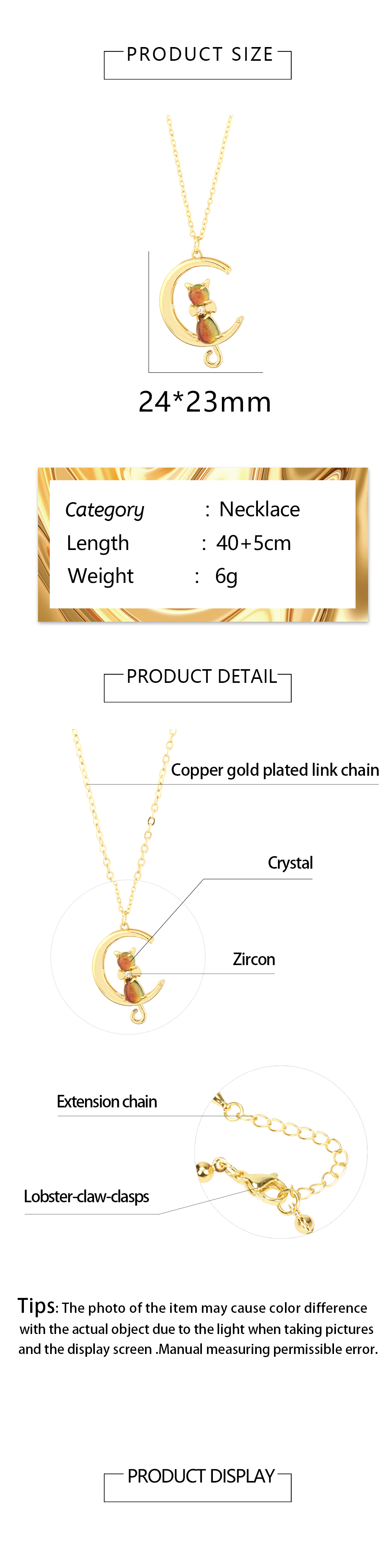 Simple Style Cat Copper Plating Inlay Zircon 18k Gold Plated Pendant Necklace display picture 1