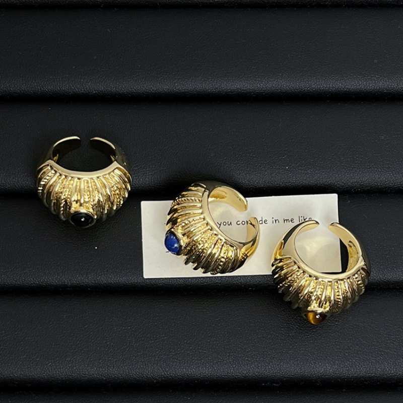 Ig-stil Vintage-stil Farbblock Vergoldet Naturstein Legierung Großhandel Offener Ring display picture 16