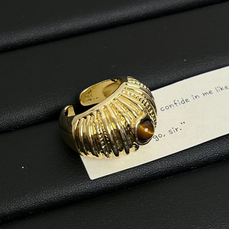 Ig-stil Vintage-stil Farbblock Vergoldet Naturstein Legierung Großhandel Offener Ring display picture 19