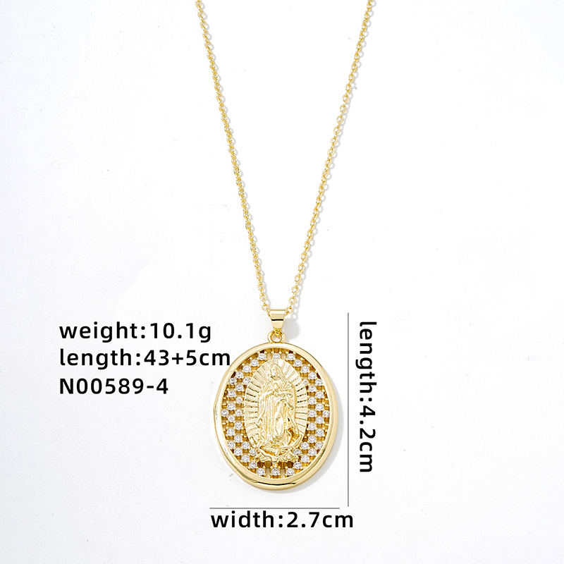 Vintage Style Oval Statue Copper Plating Inlay Zircon Pendant Necklace display picture 3