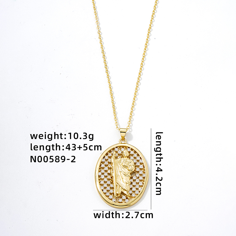 Vintage Style Oval Statue Copper Plating Inlay Zircon Pendant Necklace display picture 4