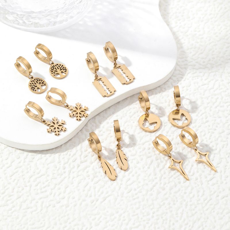 1 Pair Simple Style Classic Style Commute Feather Bow Knot Snowflake Polishing Plating Stainless Steel 18K Gold Plated Drop Earrings display picture 14