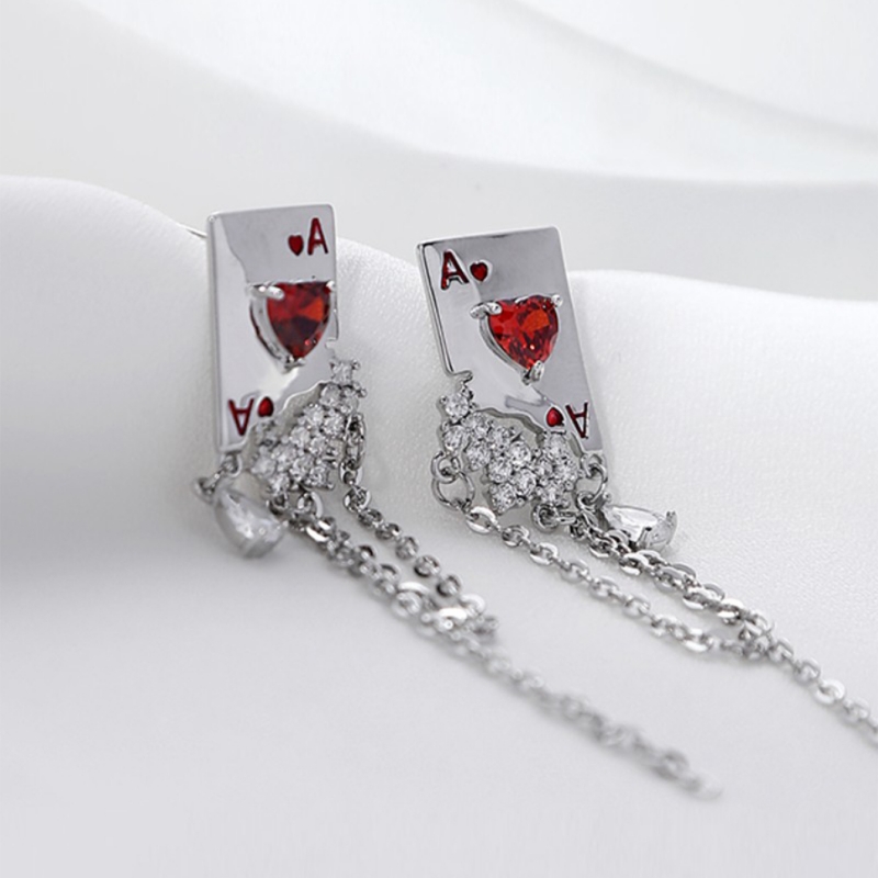 1 Pair Korean Style Poker Inlay Alloy Zircon Silver Plated Drop Earrings display picture 3