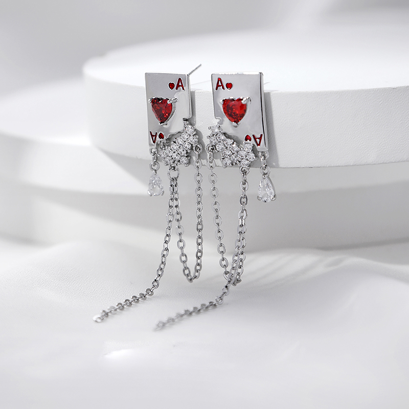 1 Pair Korean Style Poker Inlay Alloy Zircon Silver Plated Drop Earrings display picture 1