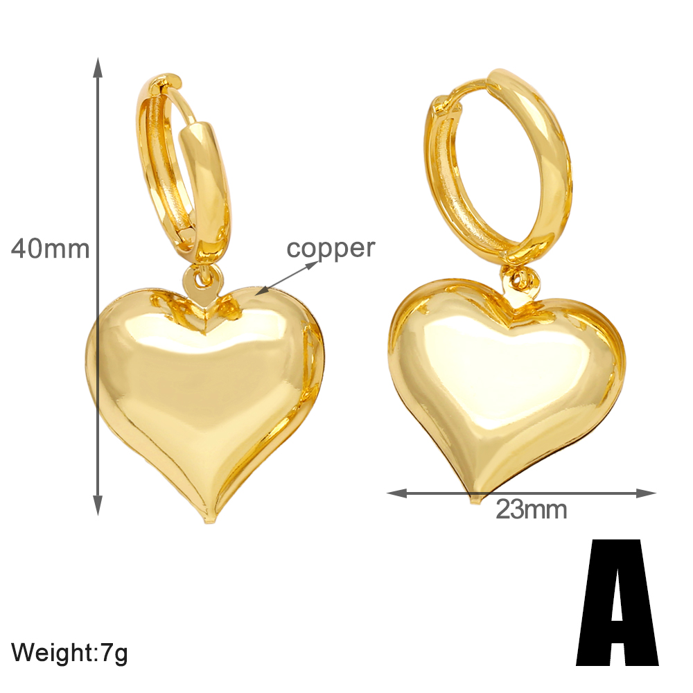 1 Pair Modern Style Simple Style Korean Style Heart Shape Plating Copper 18k Gold Plated Drop Earrings display picture 2