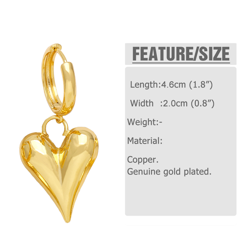 1 Pair Modern Style Simple Style Korean Style Heart Shape Plating Copper 18k Gold Plated Drop Earrings display picture 1