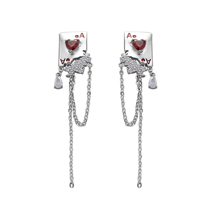 1 Pair Korean Style Poker Inlay Alloy Zircon Silver Plated Drop Earrings display picture 5