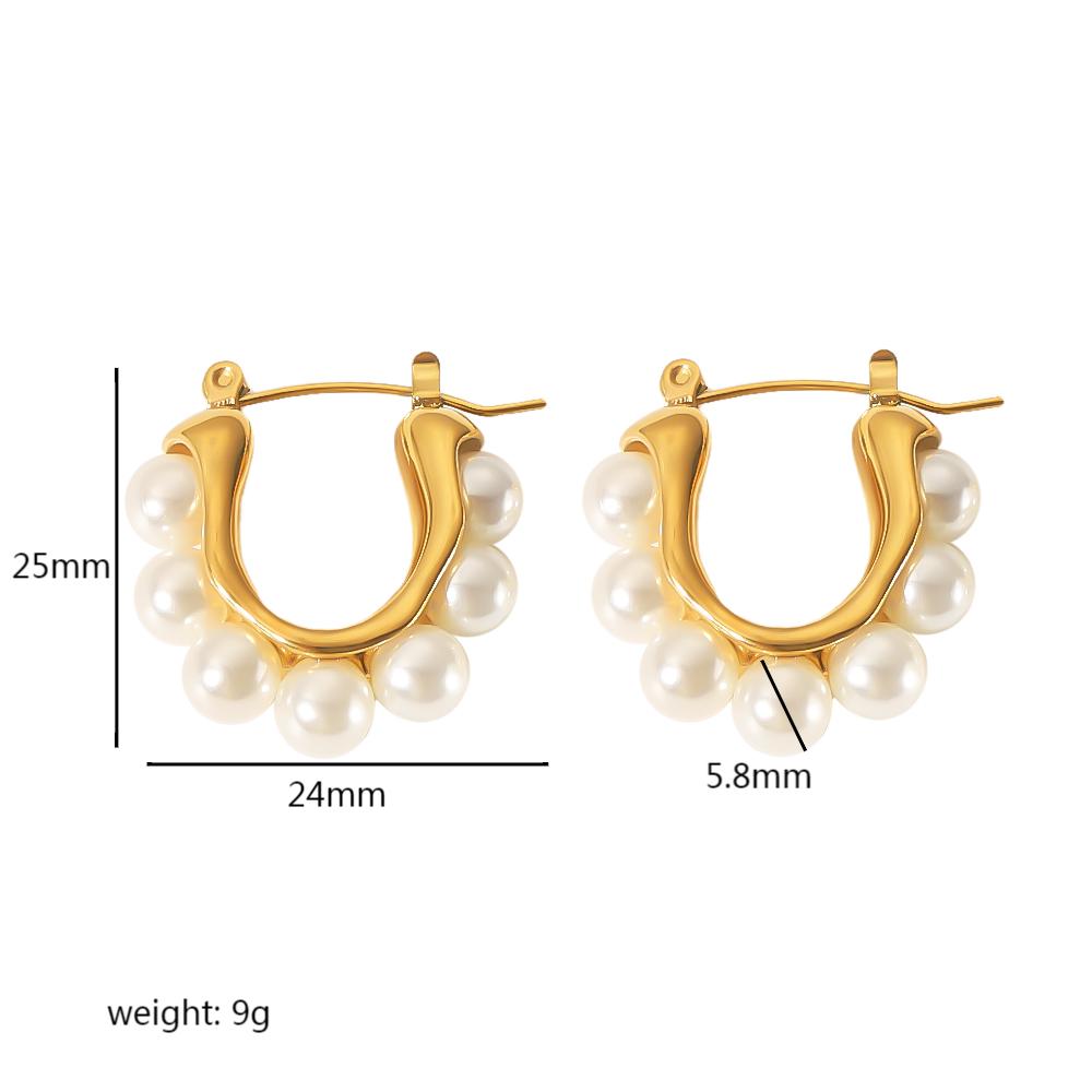 1 Paar Einfacher Stil Runden Polieren Überzug Inlay Edelstahl 304 Künstliche Perlen Ohrringe display picture 5