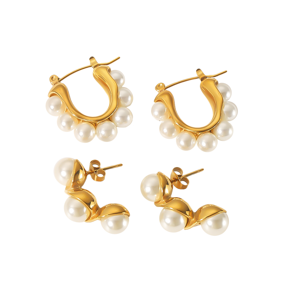1 Paar Einfacher Stil Runden Polieren Überzug Inlay Edelstahl 304 Künstliche Perlen Ohrringe display picture 6