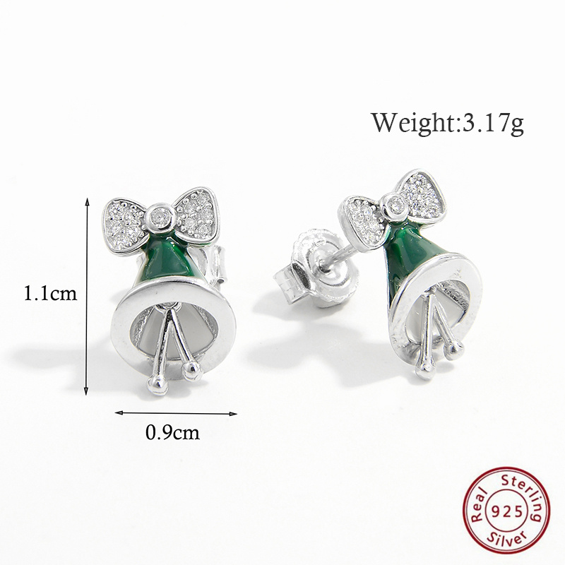 1 Pair Cute Christmas Hat Bell Antlers Epoxy Plating Inlay Sterling Silver Zircon White Gold Plated Rhodium Plated Ear Studs display picture 1