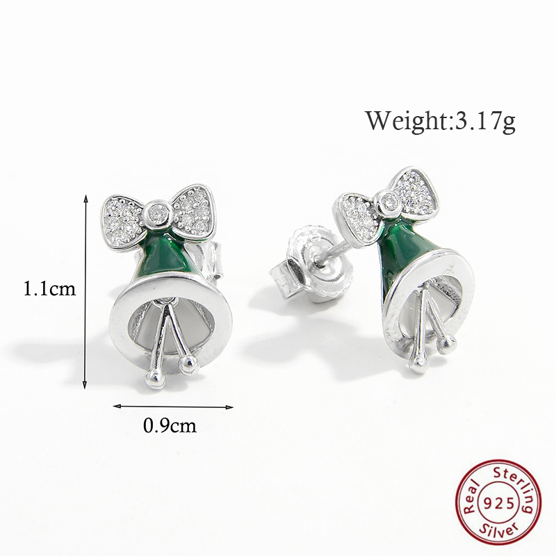 1 Paire Mignon Chapeau De Noël Cloche Bois Époxy Placage Incruster Argent Sterling Zircon Or Blanc Plaqué Plaqué Rhodium Boucles D'oreilles display picture 1