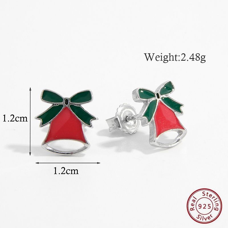 1 Pair Cute Christmas Hat Bell Antlers Epoxy Plating Inlay Sterling Silver Zircon White Gold Plated Rhodium Plated Ear Studs display picture 6