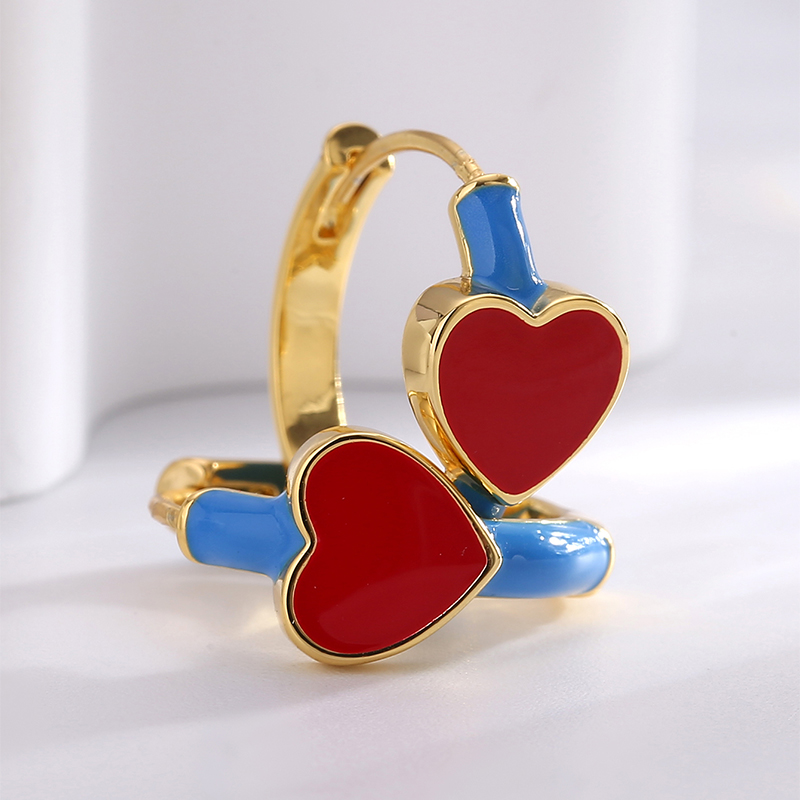 1 Pair Y2k Vintage Style Heart Shape Enamel Epoxy Plating Copper 18k Gold Plated Hoop Earrings display picture 2