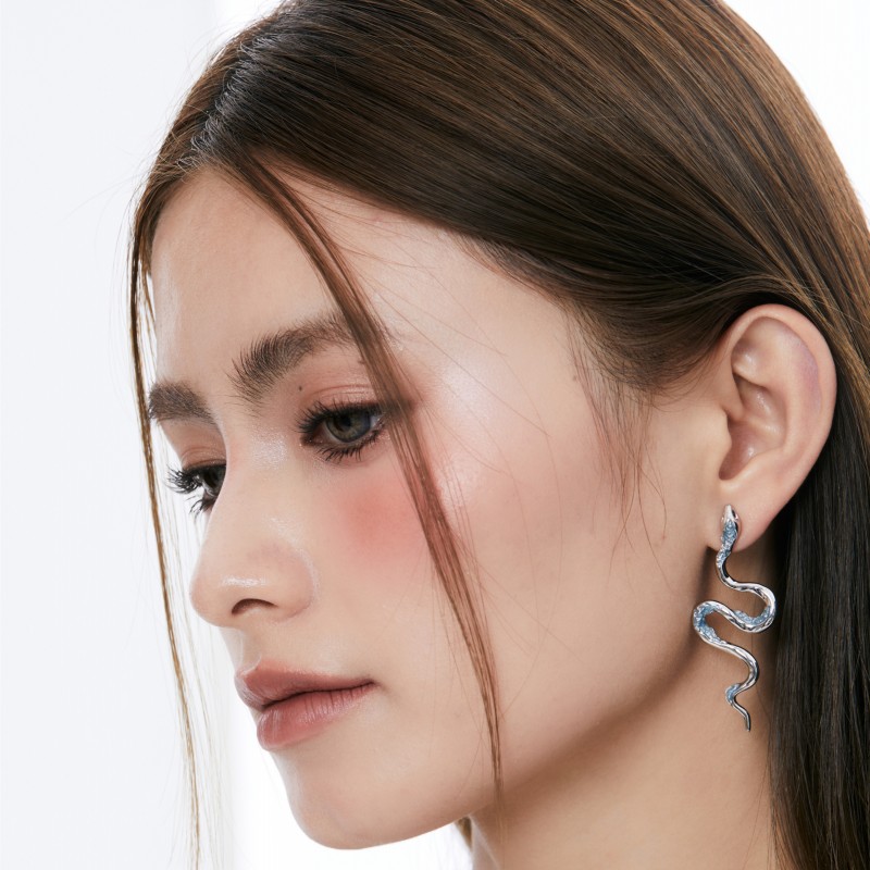 1 Pair Simple Style Snake Plating Inlay Alloy Crystal Silver Plated Ear Studs display picture 3