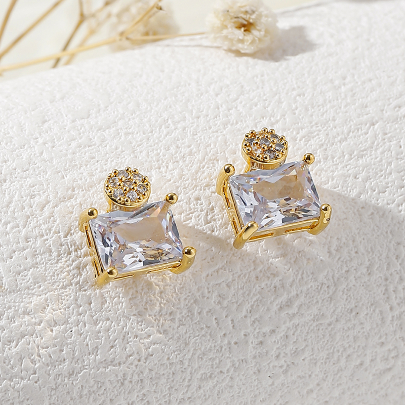 1 Pair Simple Style Square Solid Color Plating Inlay Copper Zircon 18k Gold Plated Ear Studs display picture 10