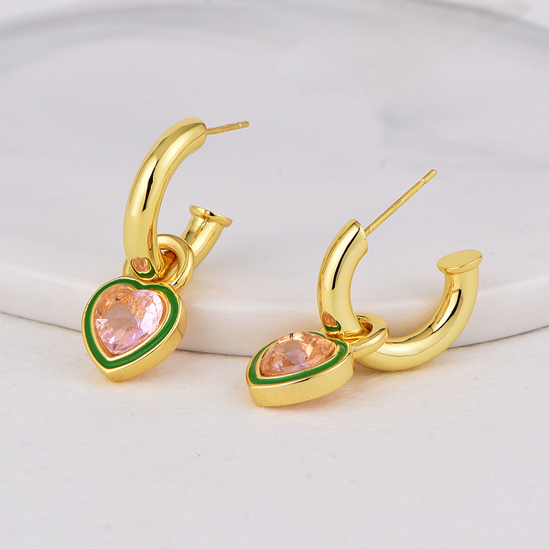 1 Pair Sweet Square Heart Shape Enamel Plating Inlay Copper Zircon 18k Gold Plated Drop Earrings display picture 2