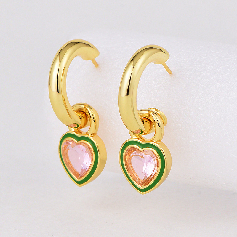 1 Pair Sweet Square Heart Shape Enamel Plating Inlay Copper Zircon 18k Gold Plated Drop Earrings display picture 4