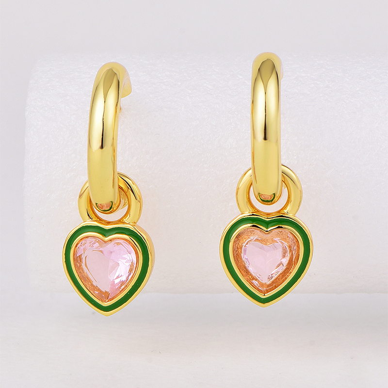 1 Pair Sweet Square Heart Shape Enamel Plating Inlay Copper Zircon 18k Gold Plated Drop Earrings display picture 3