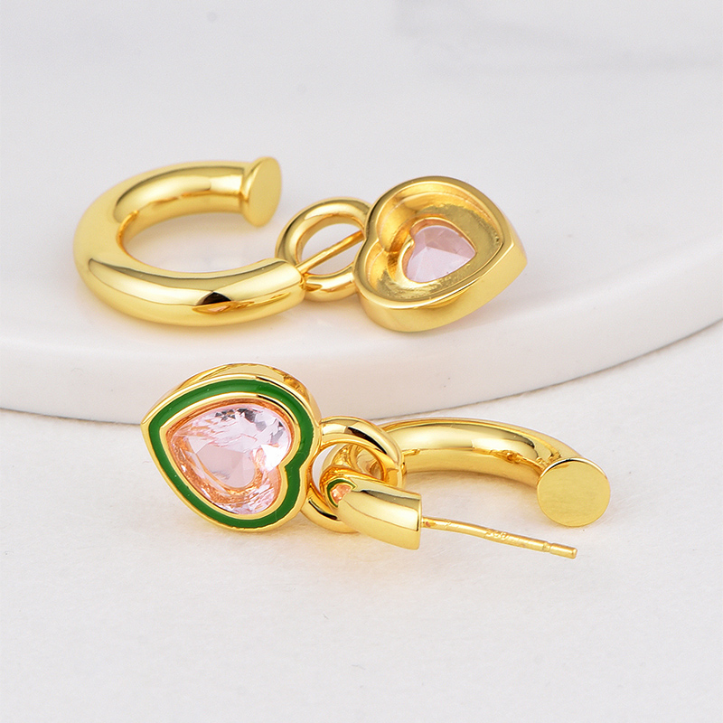 1 Pair Sweet Square Heart Shape Enamel Plating Inlay Copper Zircon 18k Gold Plated Drop Earrings display picture 5
