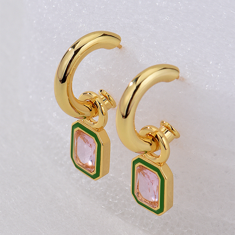 1 Paire Sucré Carré Forme De Cœur Émail Placage Incruster Le Cuivre Zircon Plaqué Or 18k Boucles D'oreilles display picture 8