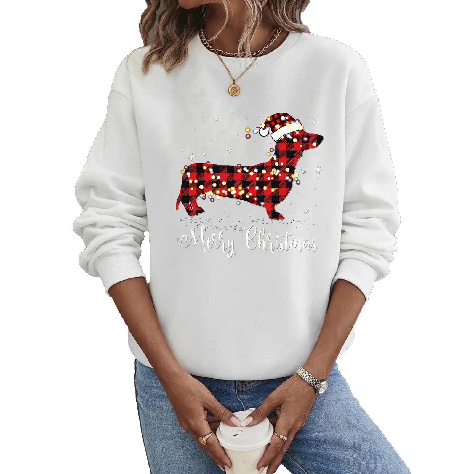 Women's Hoodies Long Sleeve Thermal Transfer Printing Casual Christmas Hat Letter Dog display picture 1