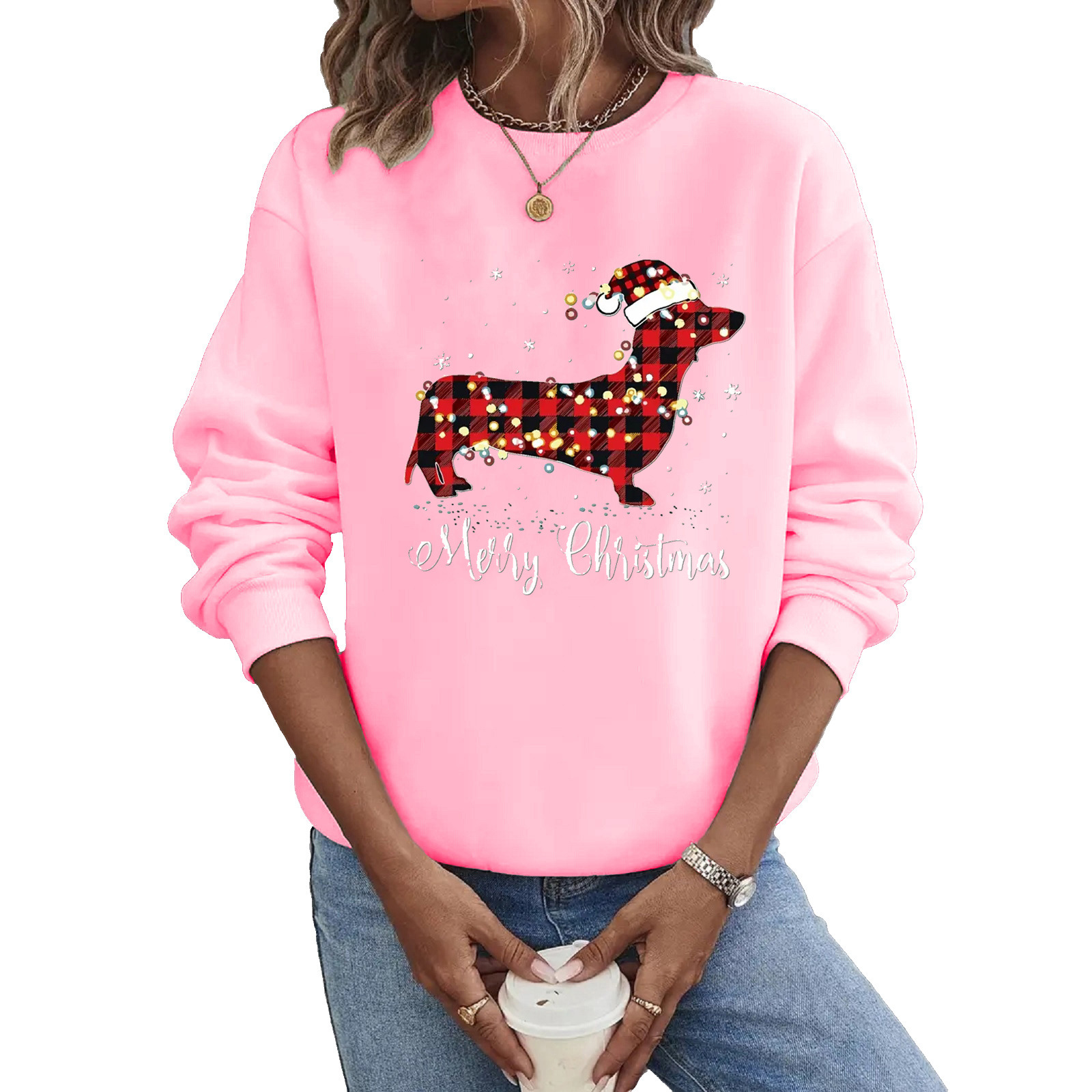 Women's Hoodies Long Sleeve Thermal Transfer Printing Casual Christmas Hat Letter Dog display picture 2