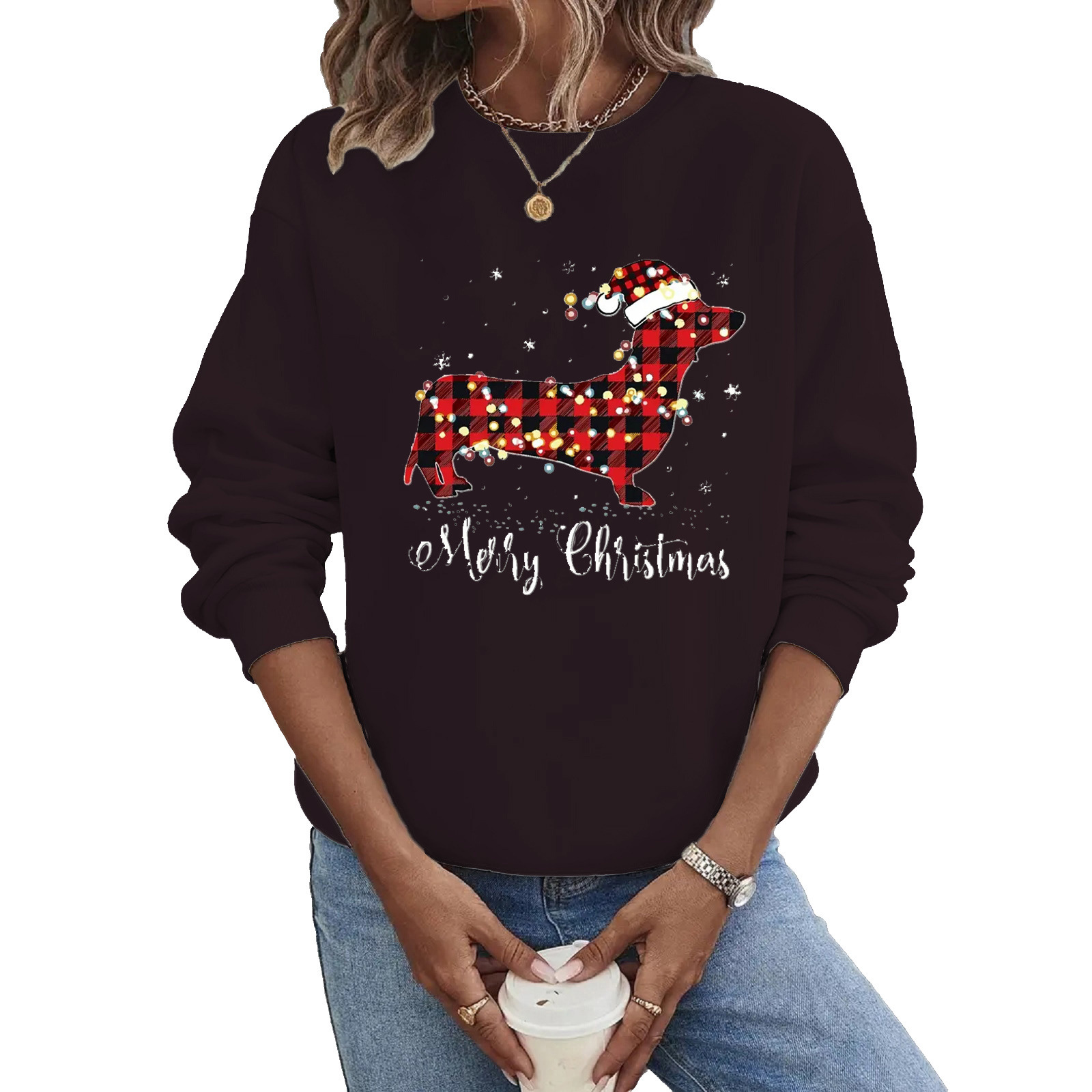 Women's Hoodies Long Sleeve Thermal Transfer Printing Casual Christmas Hat Letter Dog display picture 3