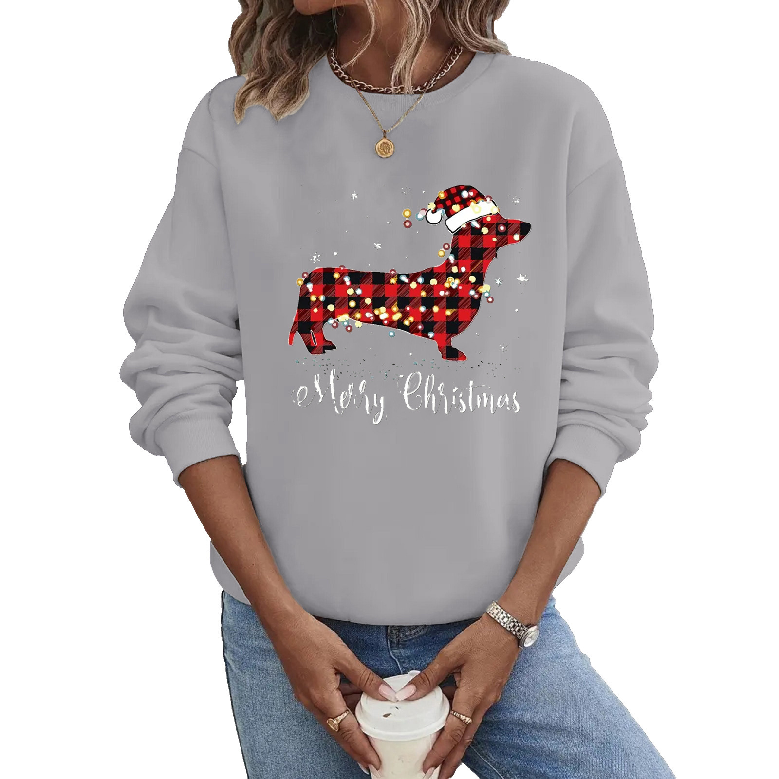 Women's Hoodies Long Sleeve Thermal Transfer Printing Casual Christmas Hat Letter Dog display picture 4