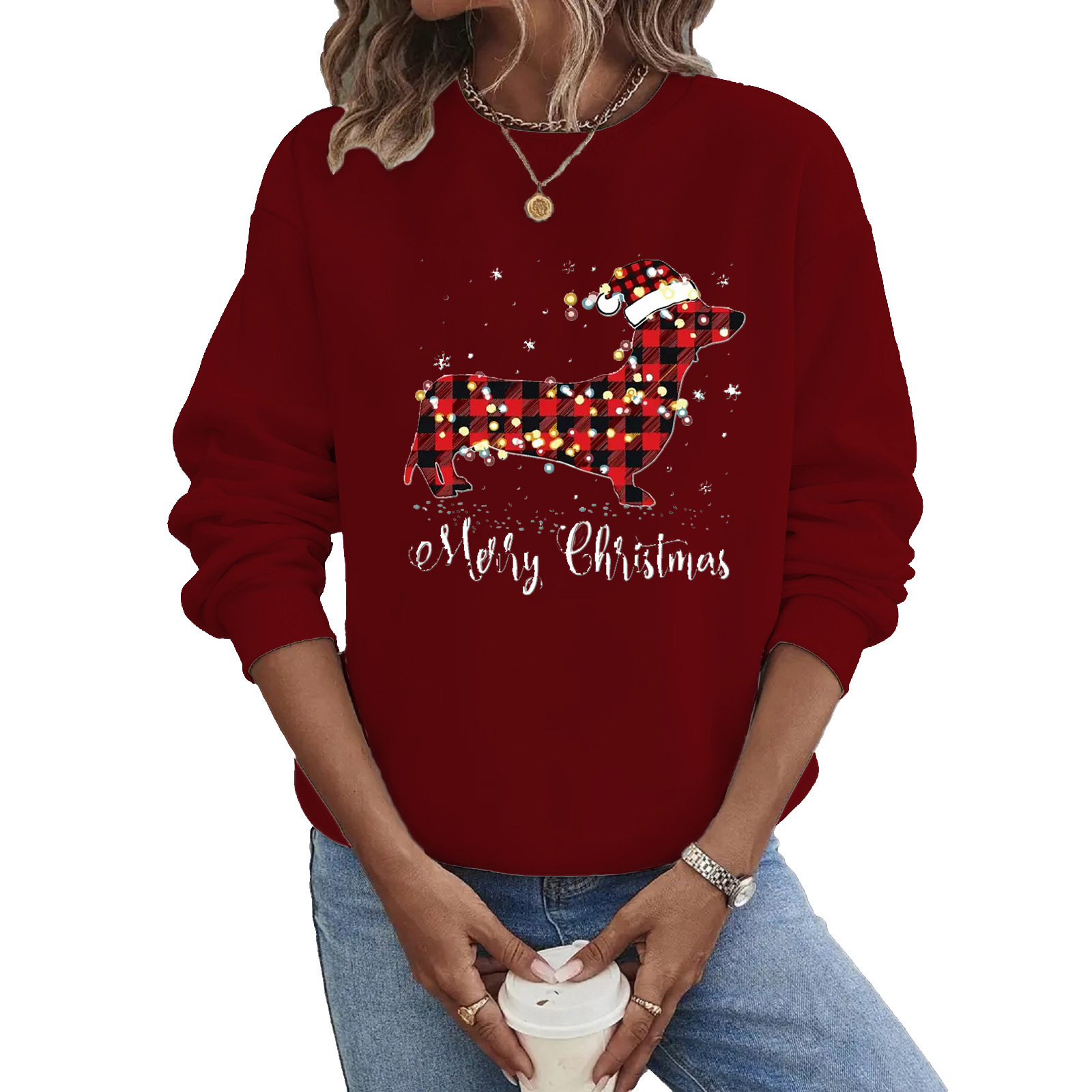 Women's Hoodies Long Sleeve Thermal Transfer Printing Casual Christmas Hat Letter Dog display picture 5