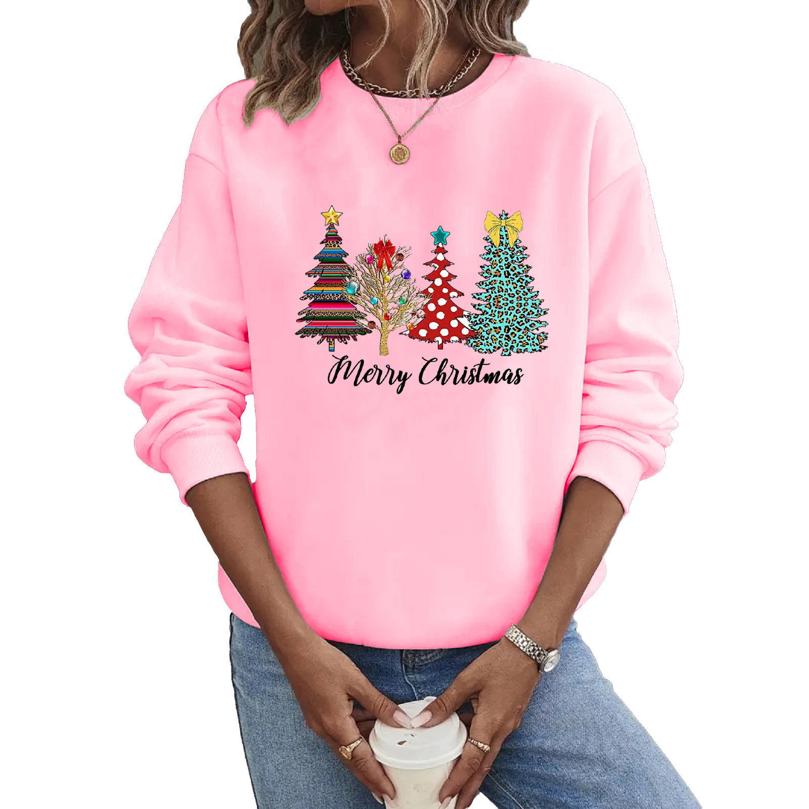 Women's Hoodies Long Sleeve Thermal Transfer Printing Casual Christmas Tree Letter display picture 2