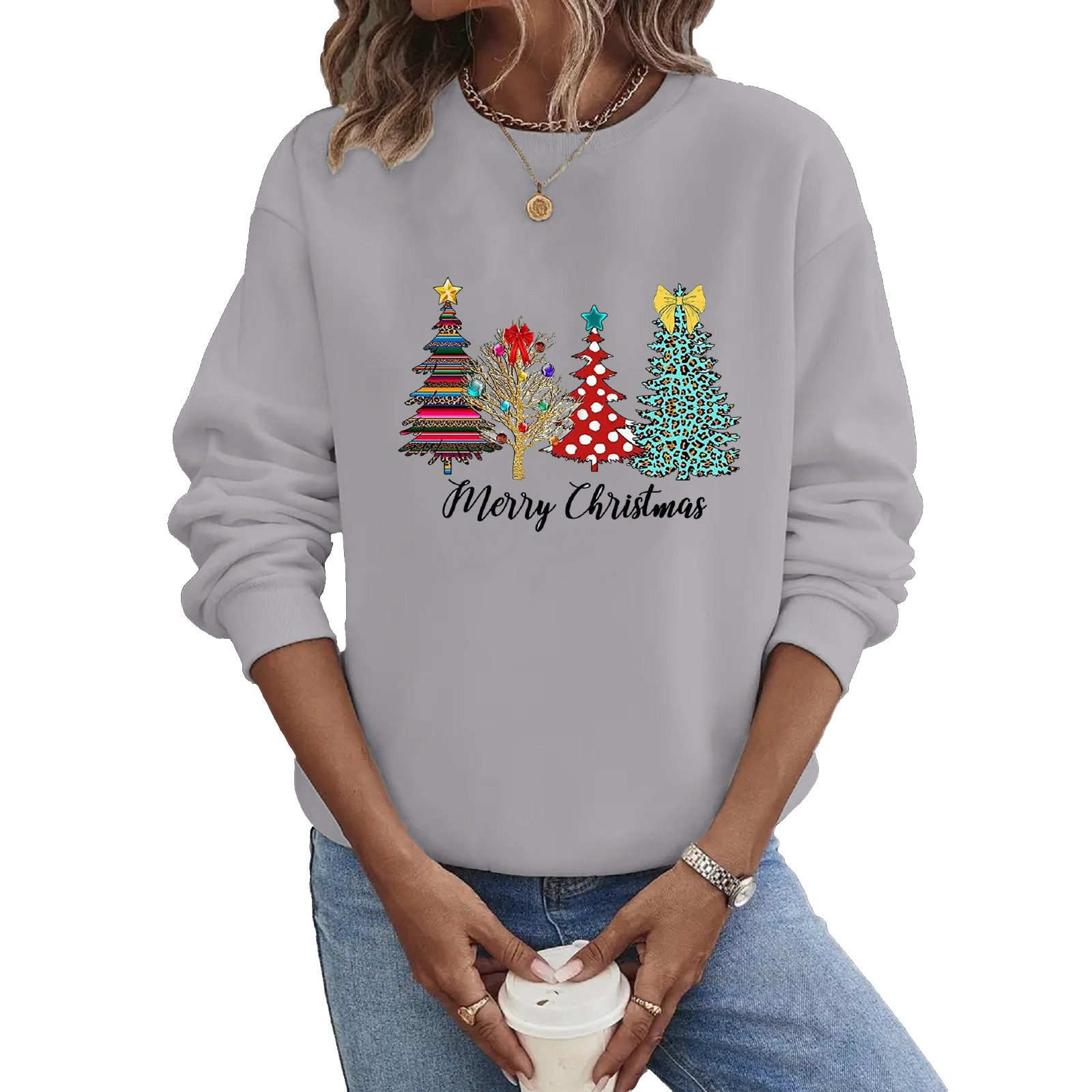 Women's Hoodies Long Sleeve Thermal Transfer Printing Casual Christmas Tree Letter display picture 3