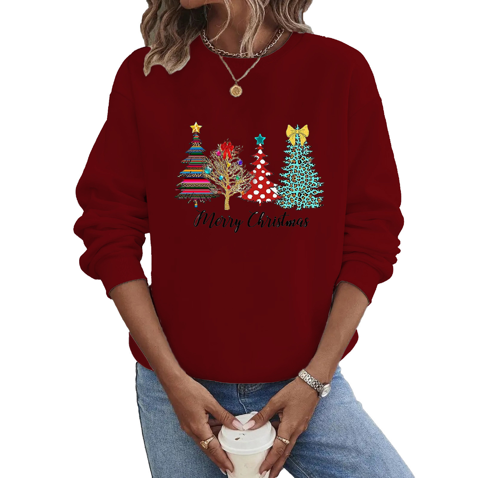 Women's Hoodies Long Sleeve Thermal Transfer Printing Casual Christmas Tree Letter display picture 4