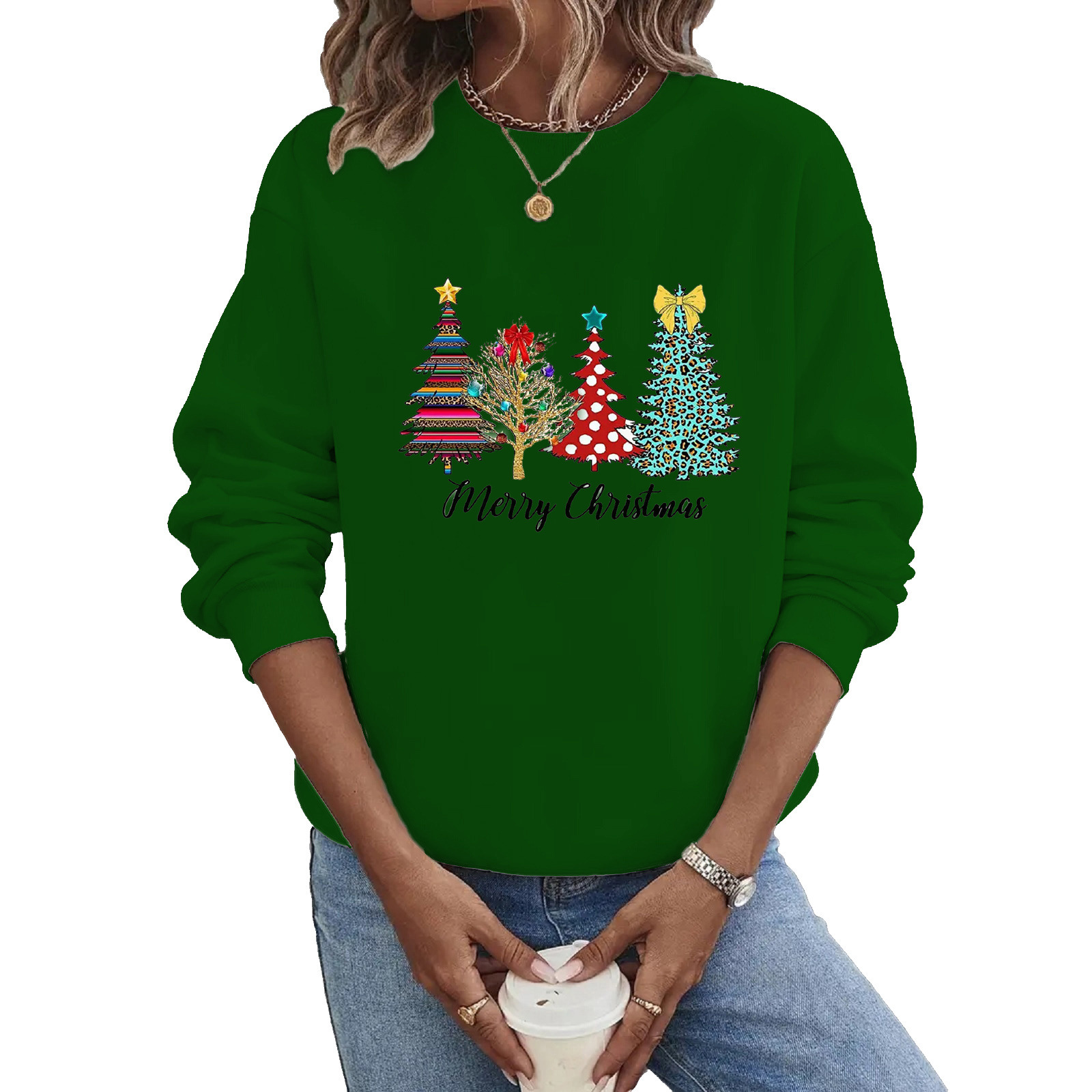 Women's Hoodies Long Sleeve Thermal Transfer Printing Casual Christmas Tree Letter display picture 6