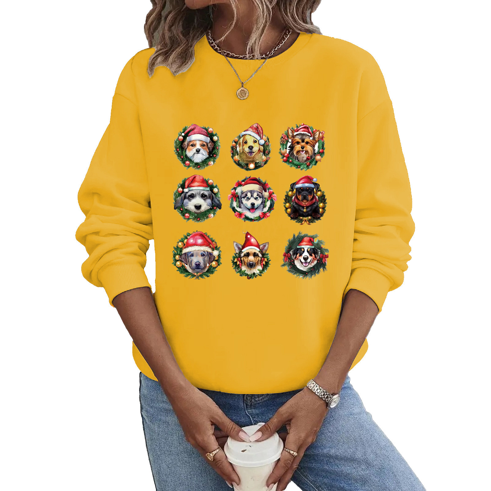 Sudaderas Con Capucha Para Mujer Manga Larga Impresión Por Transferencia Térmica Casual Gorro Navideño Perro display picture 3