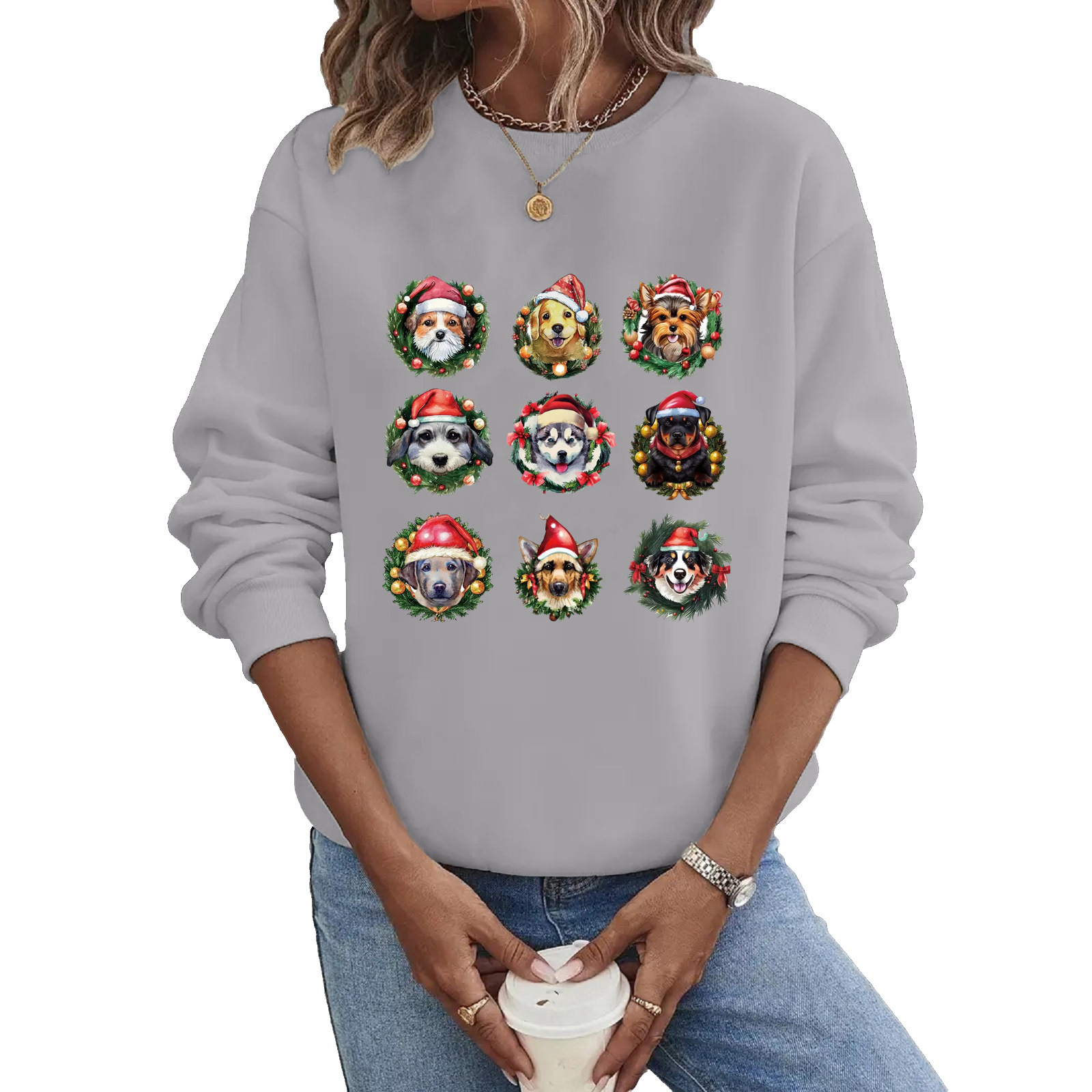 Women's Hoodies Long Sleeve Thermal Transfer Printing Casual Christmas Hat Dog display picture 4