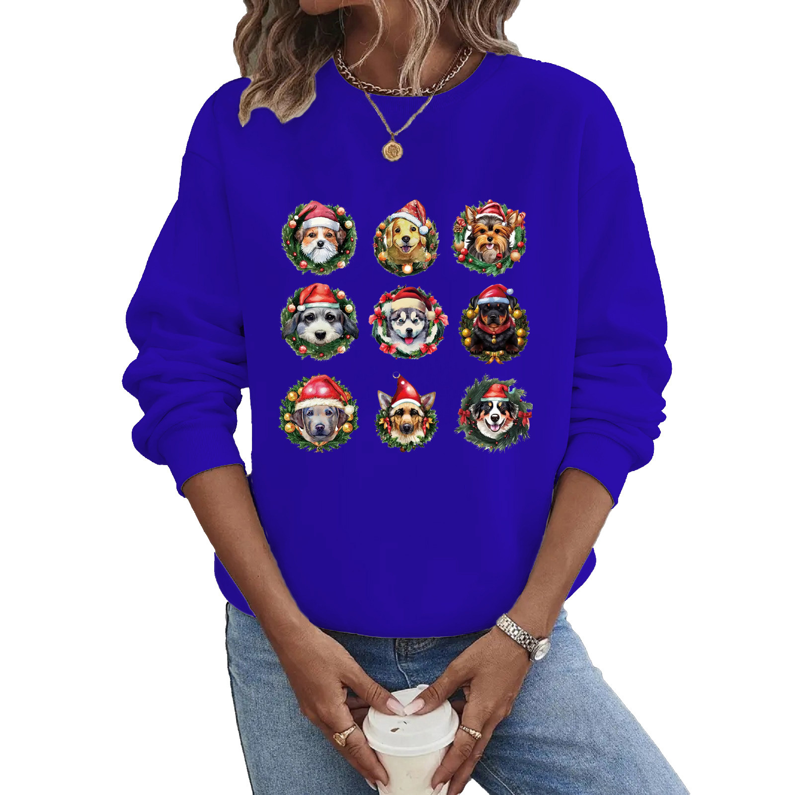 Women's Hoodies Long Sleeve Thermal Transfer Printing Casual Christmas Hat Dog display picture 6