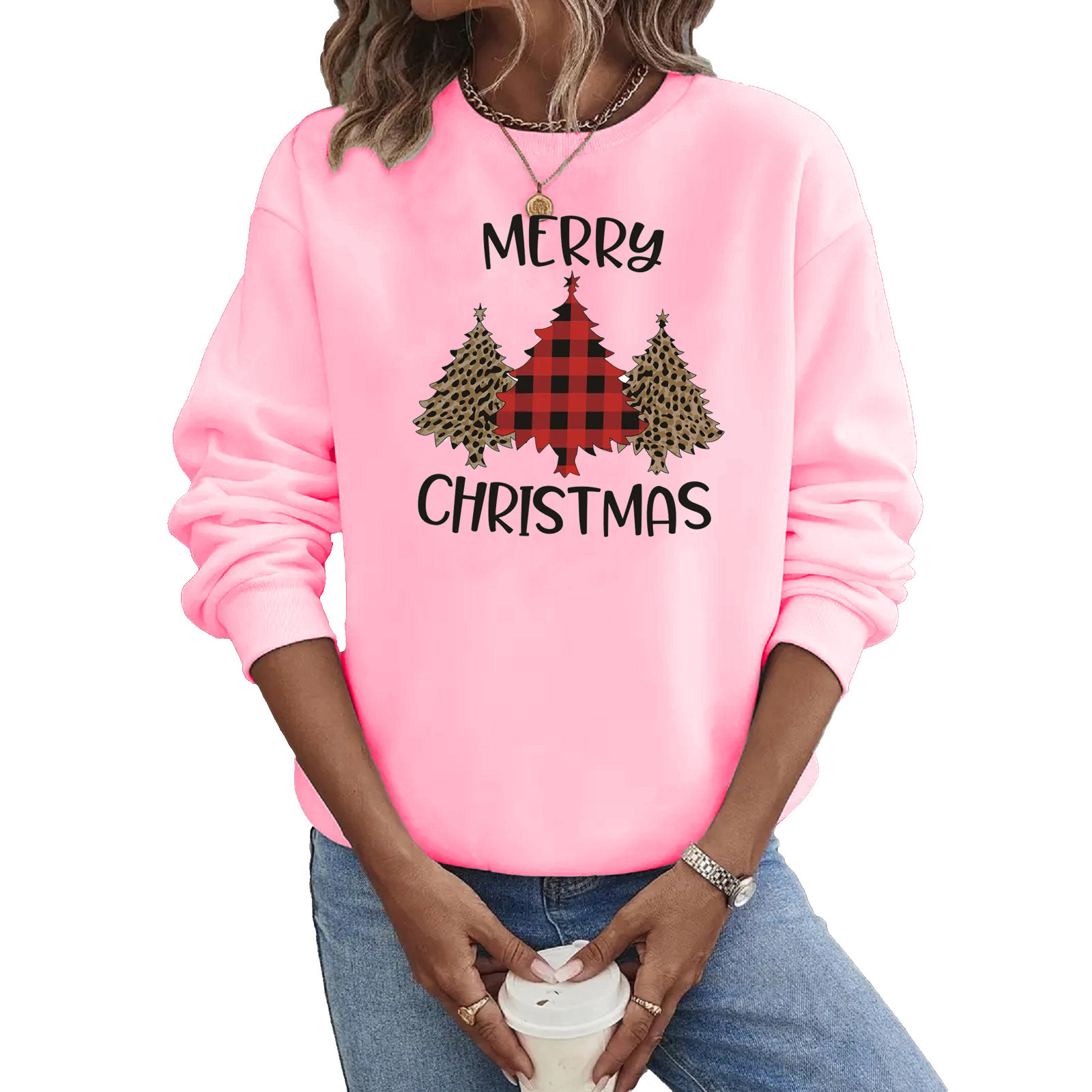 Women's Hoodies Long Sleeve Thermal Transfer Printing Casual Christmas Tree Letter Leopard display picture 2