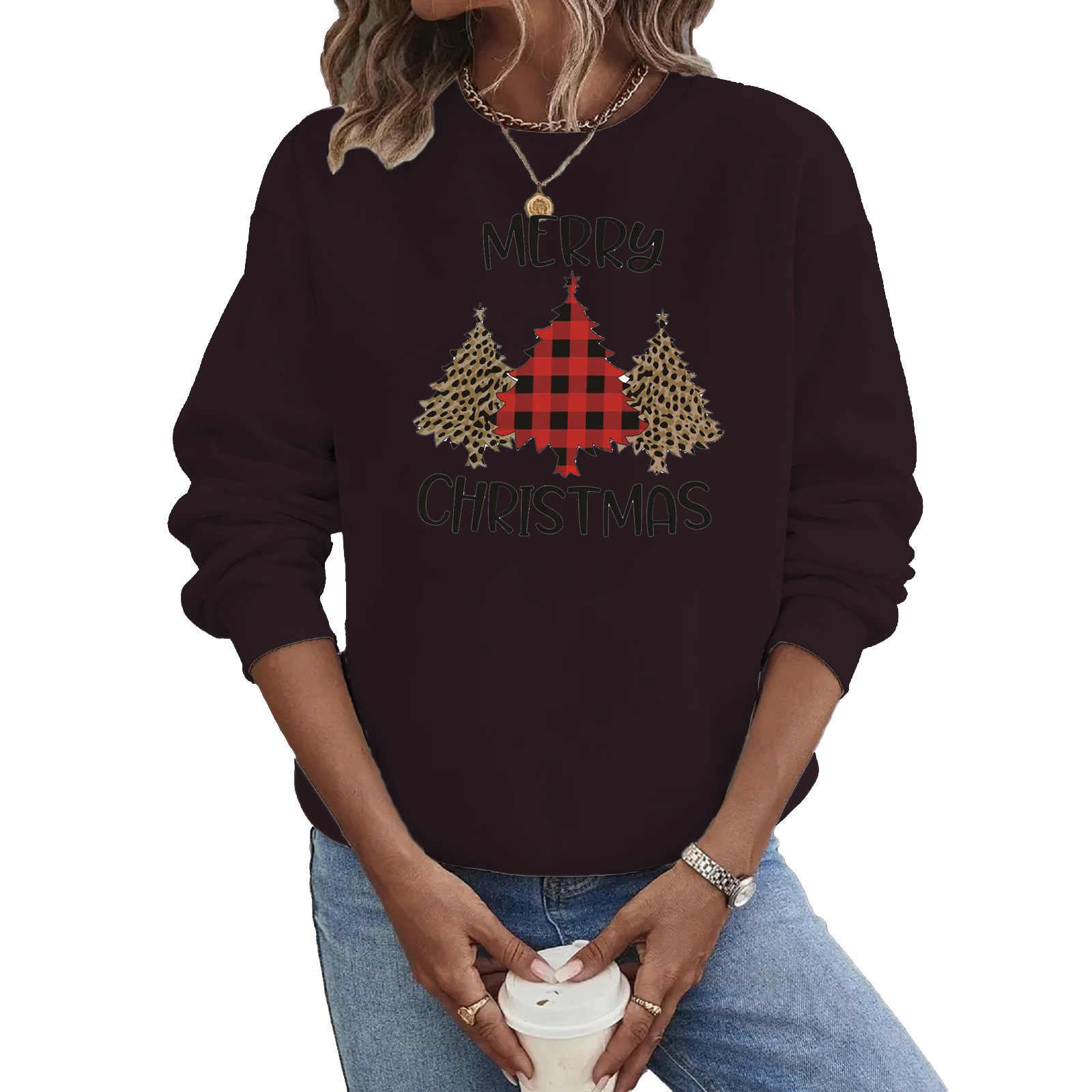Women's Hoodies Long Sleeve Thermal Transfer Printing Casual Christmas Tree Letter Leopard display picture 3