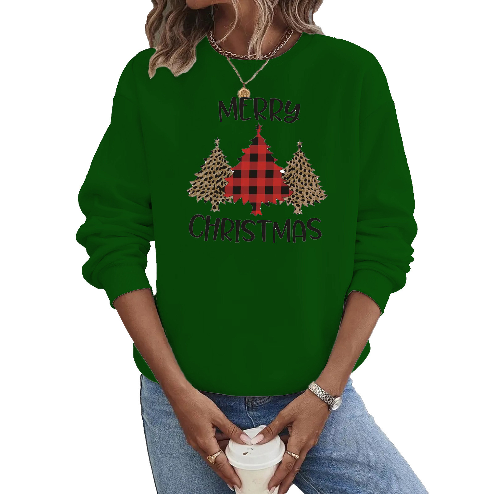 Women's Hoodies Long Sleeve Thermal Transfer Printing Casual Christmas Tree Letter Leopard display picture 6