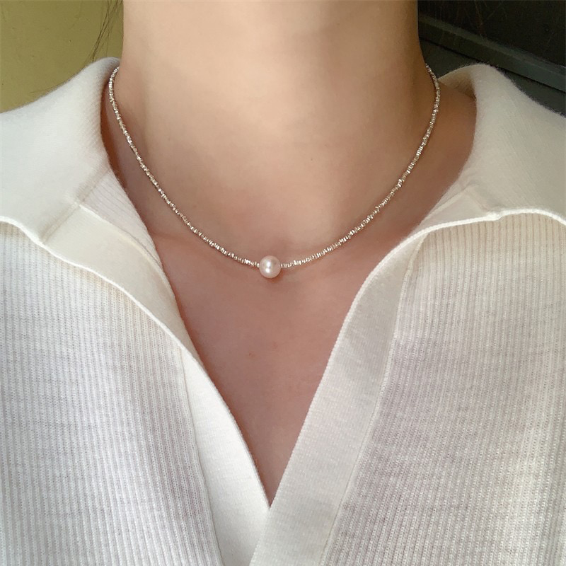 Simple Style Solid Color Sterling Silver Shell Beaded Handmade Double Layer Necklaces display picture 7