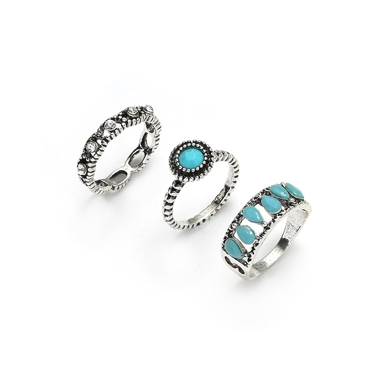 Retro Color Block Silver Plated Turquoise Alloy Wholesale Rings display picture 2
