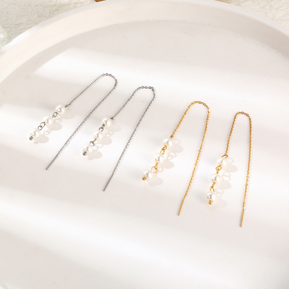 1 Pair Simple Style Geometric Solid Color Plating 304 Stainless Steel 18K Gold Plated Ear Line display picture 1