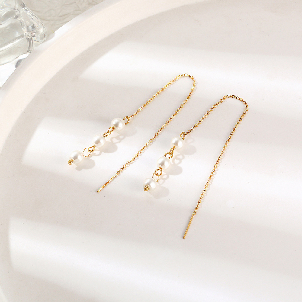 1 Pair Simple Style Geometric Solid Color Plating 304 Stainless Steel 18K Gold Plated Ear Line display picture 2