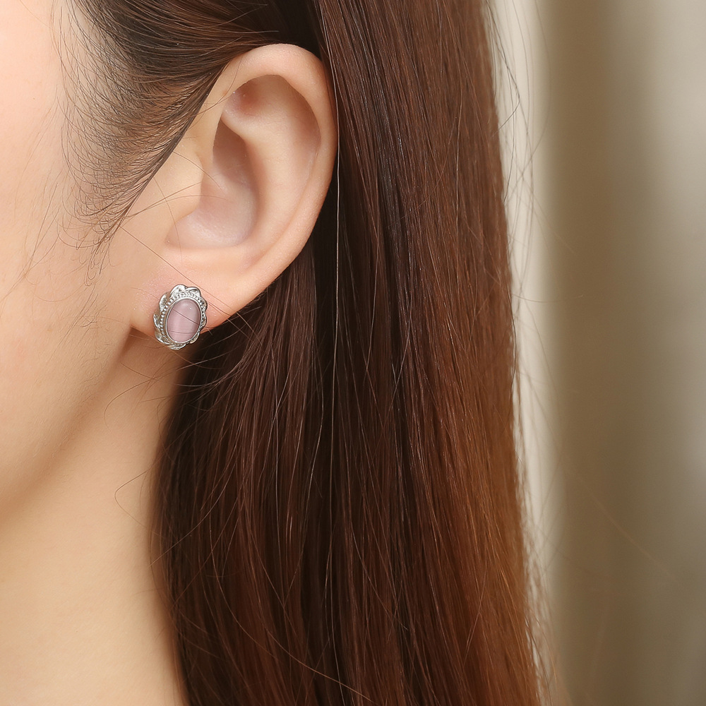 1 Pair Simple Style Geometric Inlay 304 Stainless Steel Opal 18K Gold Plated Ear Studs display picture 4