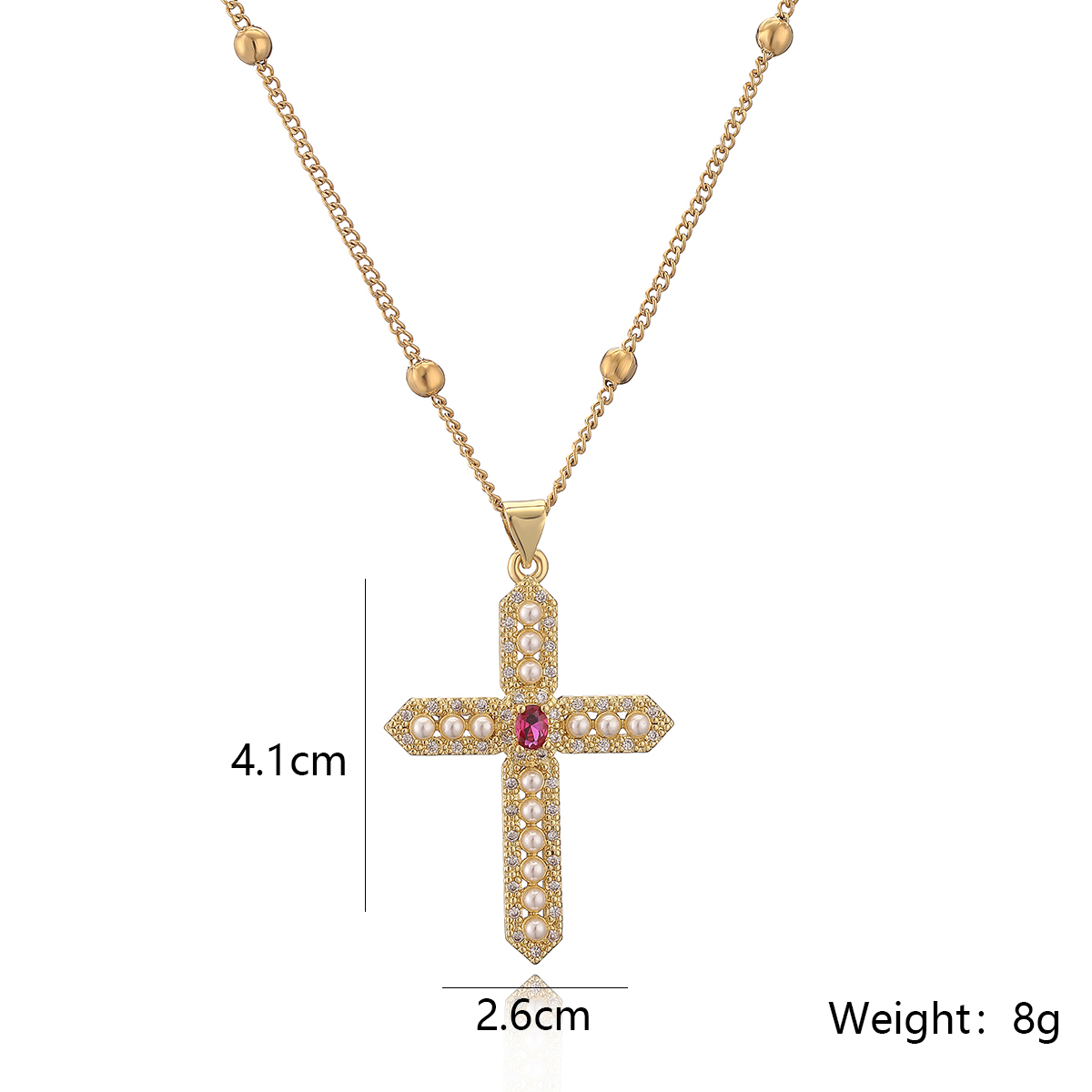 Roman Style Commute Cross Copper Plating Inlay Pearl Zircon 18k Gold Plated Pendant Necklace display picture 1