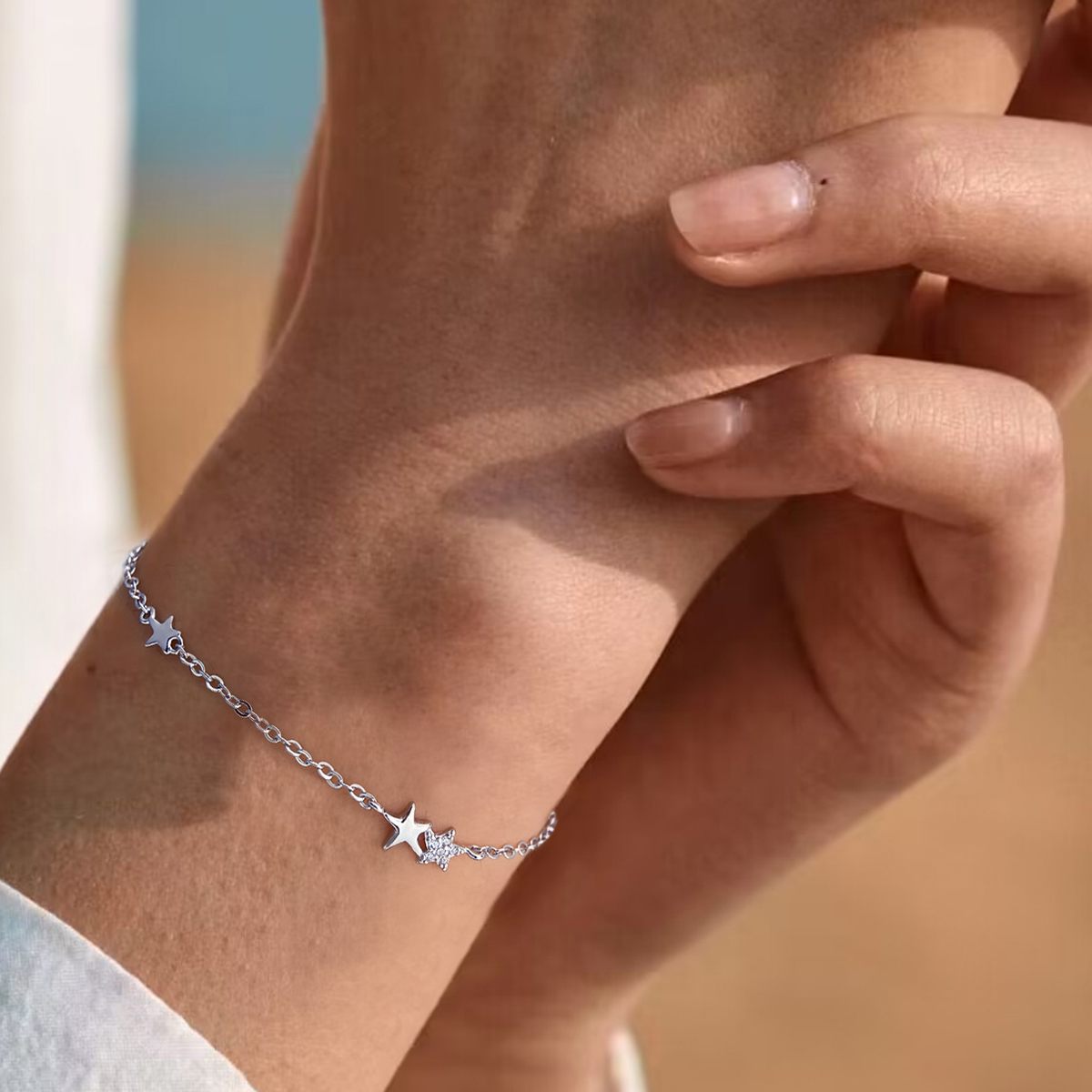 Casual Star Solid Color Sterling Silver Plating Inlay Zircon Silver Plated Bracelets display picture 1