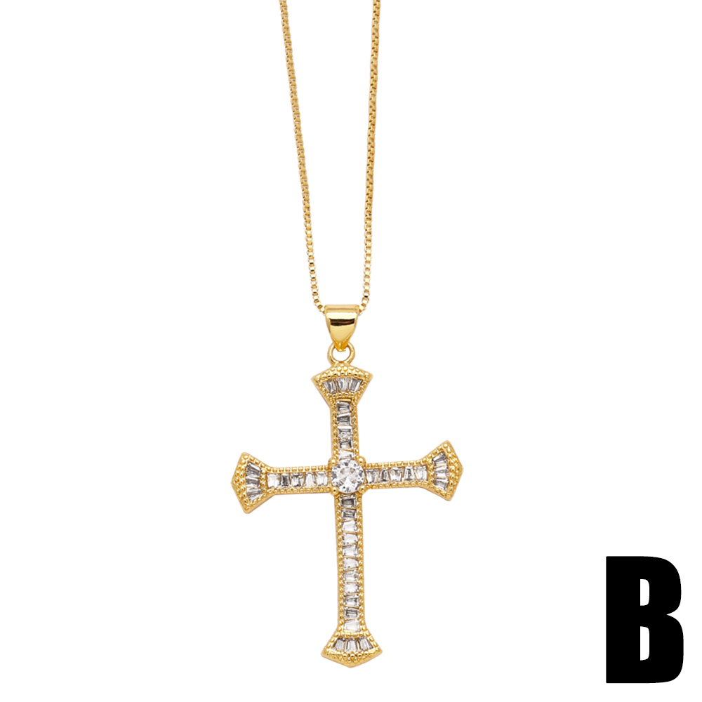 Simple Style Cross Copper Plating Inlay Zircon 18k Gold Plated Pendant Necklace display picture 3