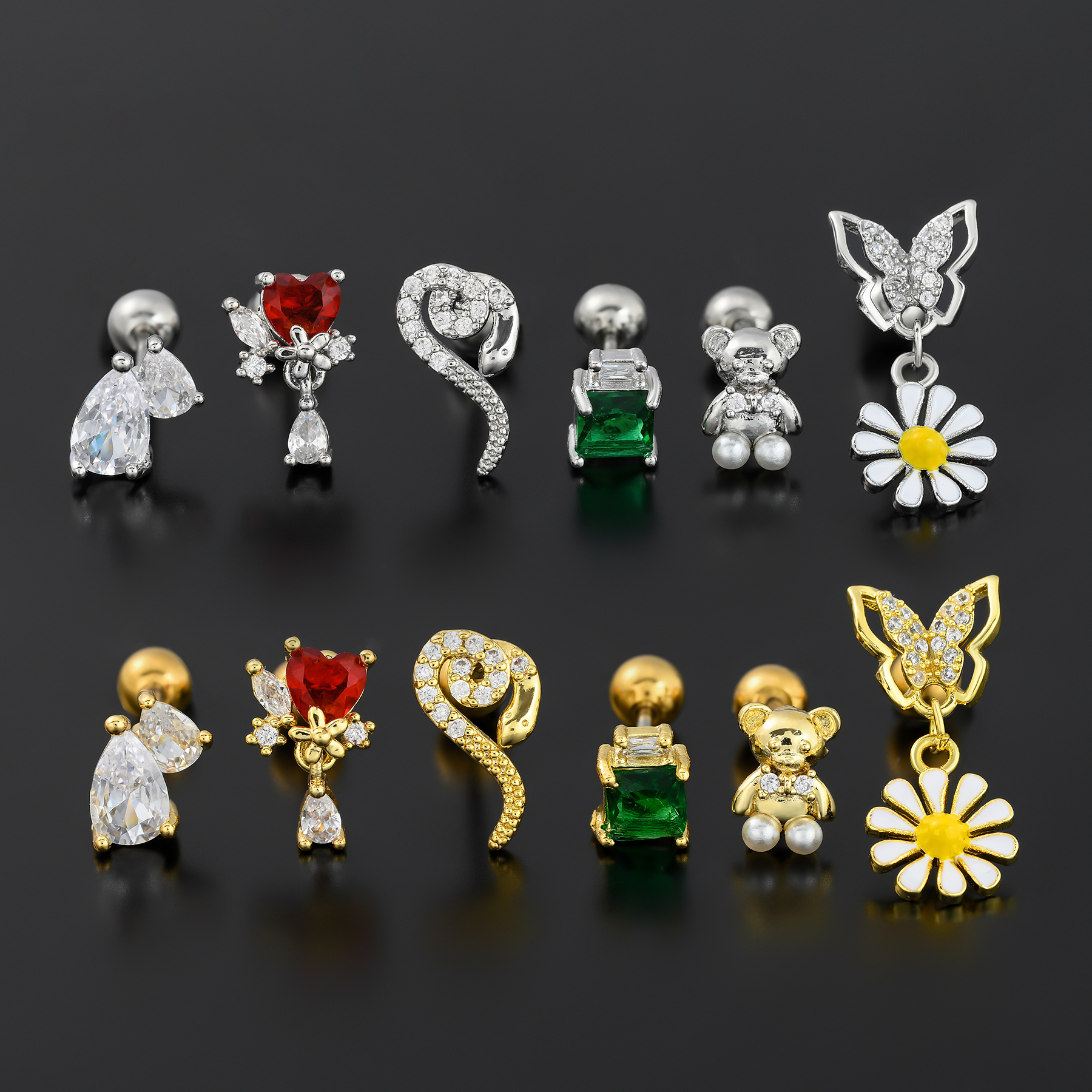 1 Piece Simple Style Bear Flower Plating Inlay Brass Zircon 18k Gold Plated White Gold Plated Ear Studs display picture 2