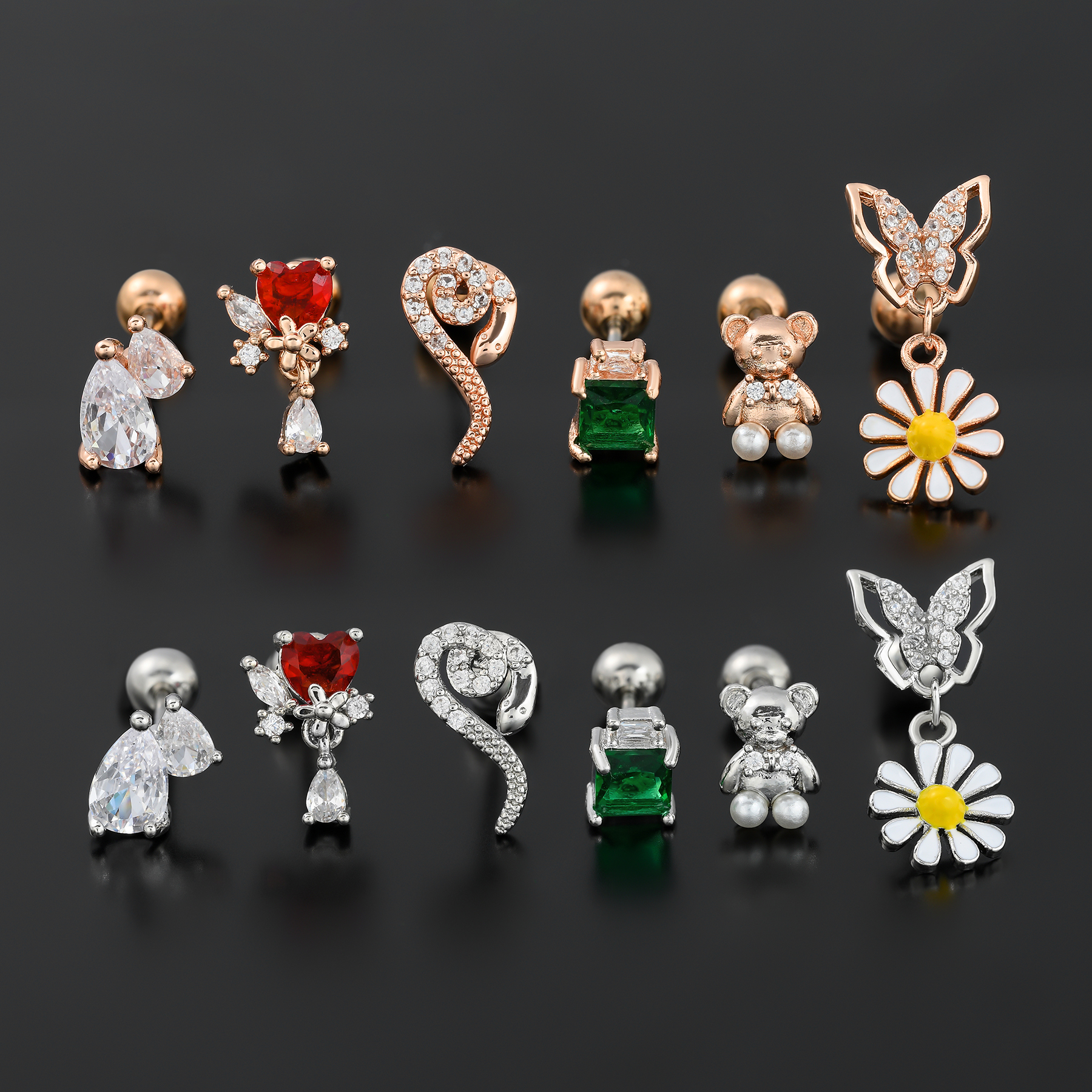 1 Piece Simple Style Bear Flower Plating Inlay Brass Zircon 18k Gold Plated White Gold Plated Ear Studs display picture 3